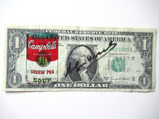 a)ANDY WARHOL: US 1$ BANKNOTE ORIGINAL SIGNIERT, ZERTIFIZIERT, USPS- FEB 10.1987