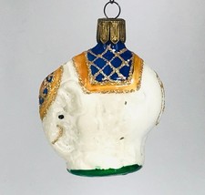 Vintage Czech Glass Elephant Christmas Ornament White Blue Gold