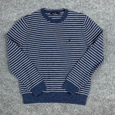 Nautica Sweater Mens Medium Navy White Stripe Crew Neck Cotton Knit Pullover