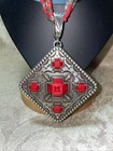 Southwestern Necklace/Vintage Enhancer Pendant/Red and Silver-Tone/Beautiful.  — photo 2