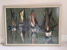 Mid Century Modern Tapestry Art Picture 3ft Large Sail Boats Heino Breilmann