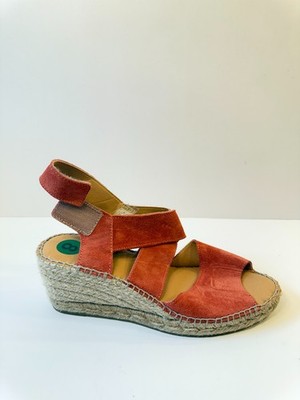C22. Gaimo Orange Suede Espadrille Wedge Sandals Womens US 8