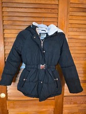 Kensie Girl Puffer Jacket Girls 10/12 Black Belted Hooded Sherpa Quilted Coat