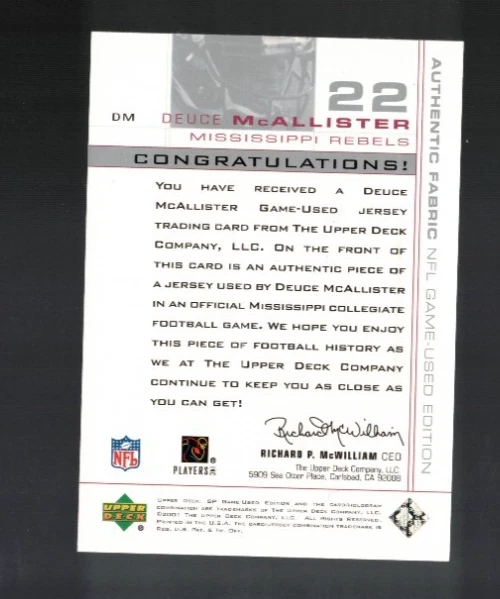 Deuce McAllister 2001 Upper Deck SP Game Used Jersey - Image 2 of 2