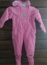 Vintage Oshkosh Bgosh Pink Snowsuit Corduroy Jacket Coat One Piece Mittens Foot.