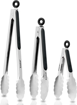 Kitchen Tongs Set of 3 - Heavy Duty Stainless Steel Food Tongs with Long Hand...