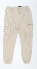 Zara Men Beige Cargo Jogger Trousers M Regular Fit Elastic Waist