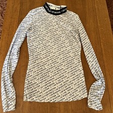 Monki Sheer Mesh Long Sleeve Top XS White Black Print “I Am” Slogan