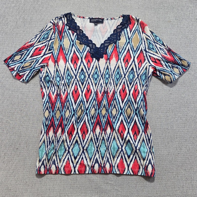 Jones New York Signature Argyle Print Blouse Top Womens Size XL Casual V Neck