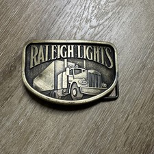 Vintage Raleigh Lights Tobacco Cigarettes Semi Truck Trucker Brass Belt Buckle