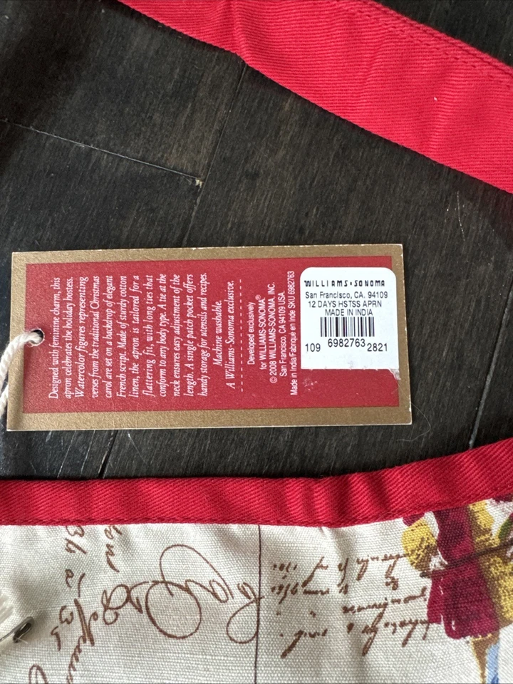 Williams Sonoma 12 天圣诞围裙口袋褶皱全棉机洗 — 第 3/3 张图片