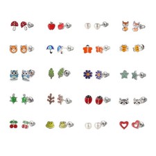 20 Pairs Lightweight Alloy Ear Earrings Set for Women Fruit Animal Design