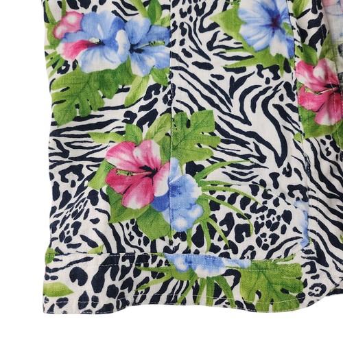 Cárdigan hawaiano vintage para mujer PL grande pequeño 100 % lino estampado de cebra hibisco - Imagen 8 de 16