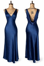 Lulus Blue Satin Midi Dress M NWT Sleeveless Cowl Back Formal Evening