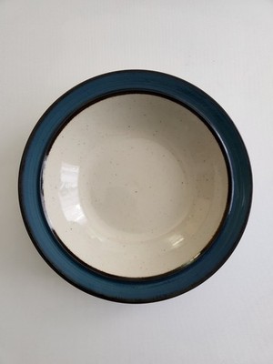 Rainbow Stoneware Marina Serving Bowl Cream Blue 652 Art Pottery Japan Vintage 