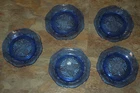 Lot Of 5 Hazel-Atlas Royal Lace Cobalt Blue 6" Bread & Butter Depression Plates