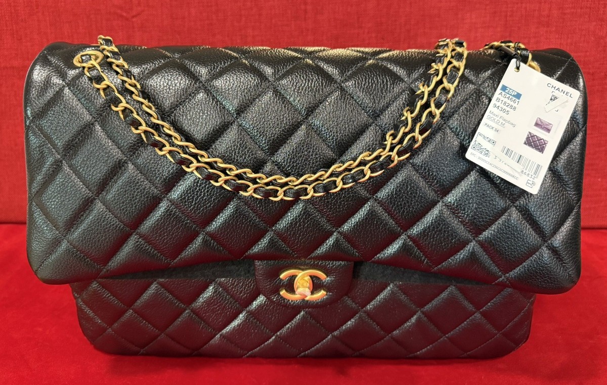 CHANEL 2025 Maxi Classic Flap Bag Black Caviar Shoulder Bag w/Gold