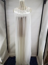 Vtg Sears Just For Women Long Nylon Tricot Night Gown White Size 34 Mesh Trim