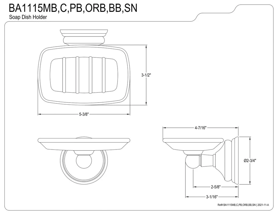 Soporte para jabonera victoriana de montaje en pared BA1115BB, latón cepillado 5,38 x 4,44 x 2,75 Foto 2 de 2