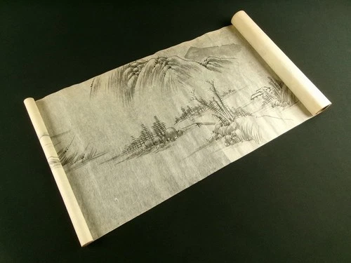 LANDSCAPES Japanese Antique Sketch Scroll Hand-Drawn Painting Edo-Meiji b798