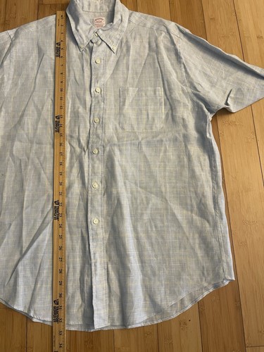 Brooks Brothers 100% Linen Shirt Mens Size Large Button Up Short Sleeve Plaid - Picture 6 of 8