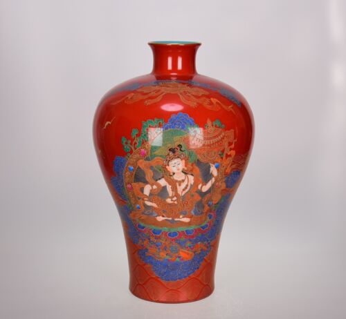24" old Chinese dynasty enamel porcelain Zun Cup Bottle Pot Vase Jar Statue - Picture 1 of 9