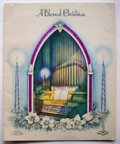 Kirchenorgelbogenfolie Detail Vintage Weihnachtsgrußkarte *EE8