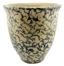 Vintage Roseville Pottery Kitchen Crock Utensil Holder Blue Spongeware 1 Quart