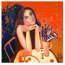 ORIGINAL MODERN ACRYLIC CARDBOARD PAINTING "WOMAN"  HAND PAINTED ART