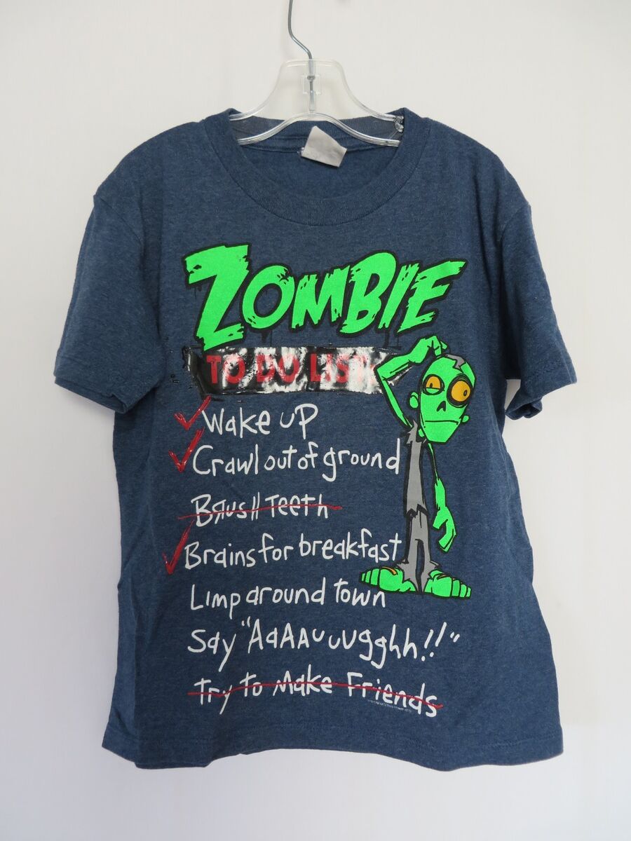 Zombie To Do List T Shirt Short Sleeve Crew Neck Blue Size Zombie To Do List T Shirt Short Sleeve Crew Neck Blue Size