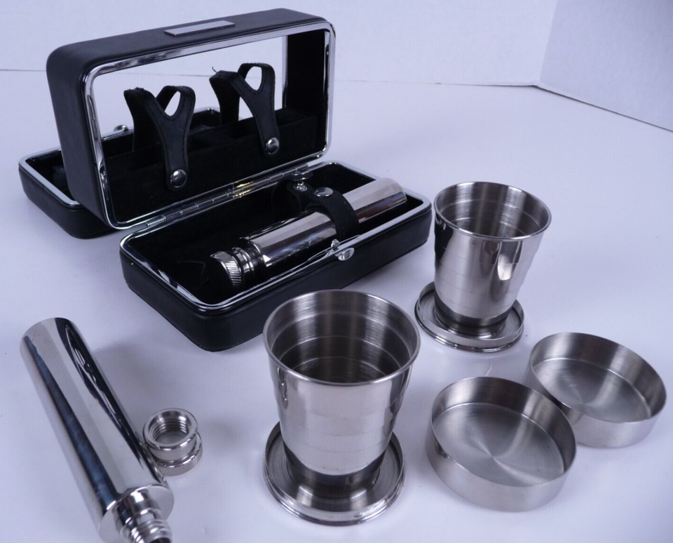 Travel Cocktail Shot Set Carrying Case Stainless Steel Novelty Gift