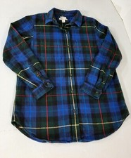 LL Bean Relaxed Fit Scotch Plaid Flannel Tunic Women S Petite Dark Green Blue