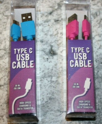 TYPE C USB HIGH-SPEED CHARGING & DATA TRANSFER 39-INCH CABLE BLUE OR PINK
