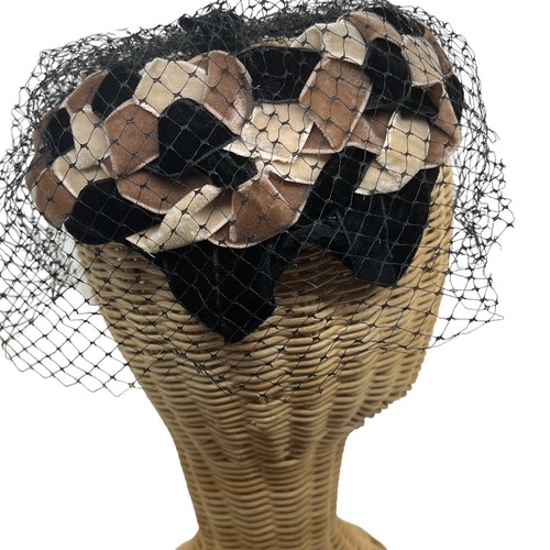 Cocktail Hat Vintage Velvet Ribbon Women's 50s Mesh Veil Open Top Retro Chic - Picture 10 of 12