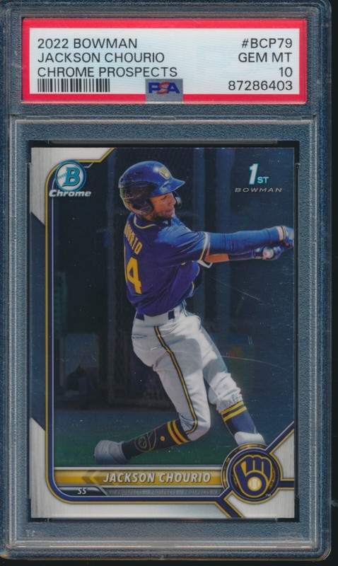 PSA 10 JACKSON CHOURIO 1st 2022 Bowman Chrome Prospects Rookie Card RC GEM MINT