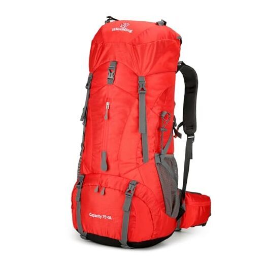 King'sGuard Hiking Backpack for Men and Women 70L+5L Waterproof Lightweight Red