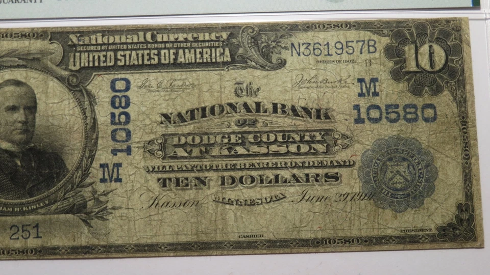 $10 1902 Kasson Minnesota MN National Currency Bank Note Bill Ch #10580 VG10 PMG - Image 2 of 4