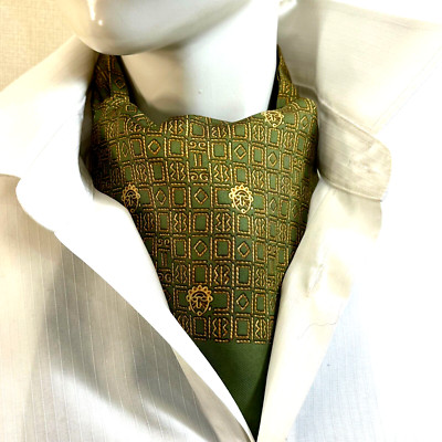 HERMES 100% silk Ascot tie Geometry pattern France Green