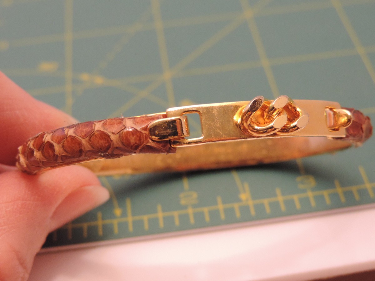 firenze (Florence) ブレスレット　パイソンレザー Vintage Firenze Italy Snakeskin Leather Bangle 24K Gold