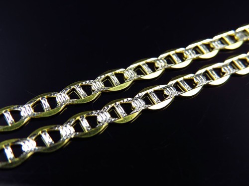 Unisex Solid Flat Diamond Cut Mariner Link Chain Real 14K Yellow Gold 5MM 16"... - Afbeelding 3 van 5