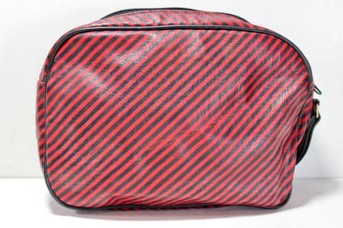 Vintage GUCCI Red and Black Stripe Canvas and Leather Clutch Wristlet Bag Italy - Picture 2 of 24