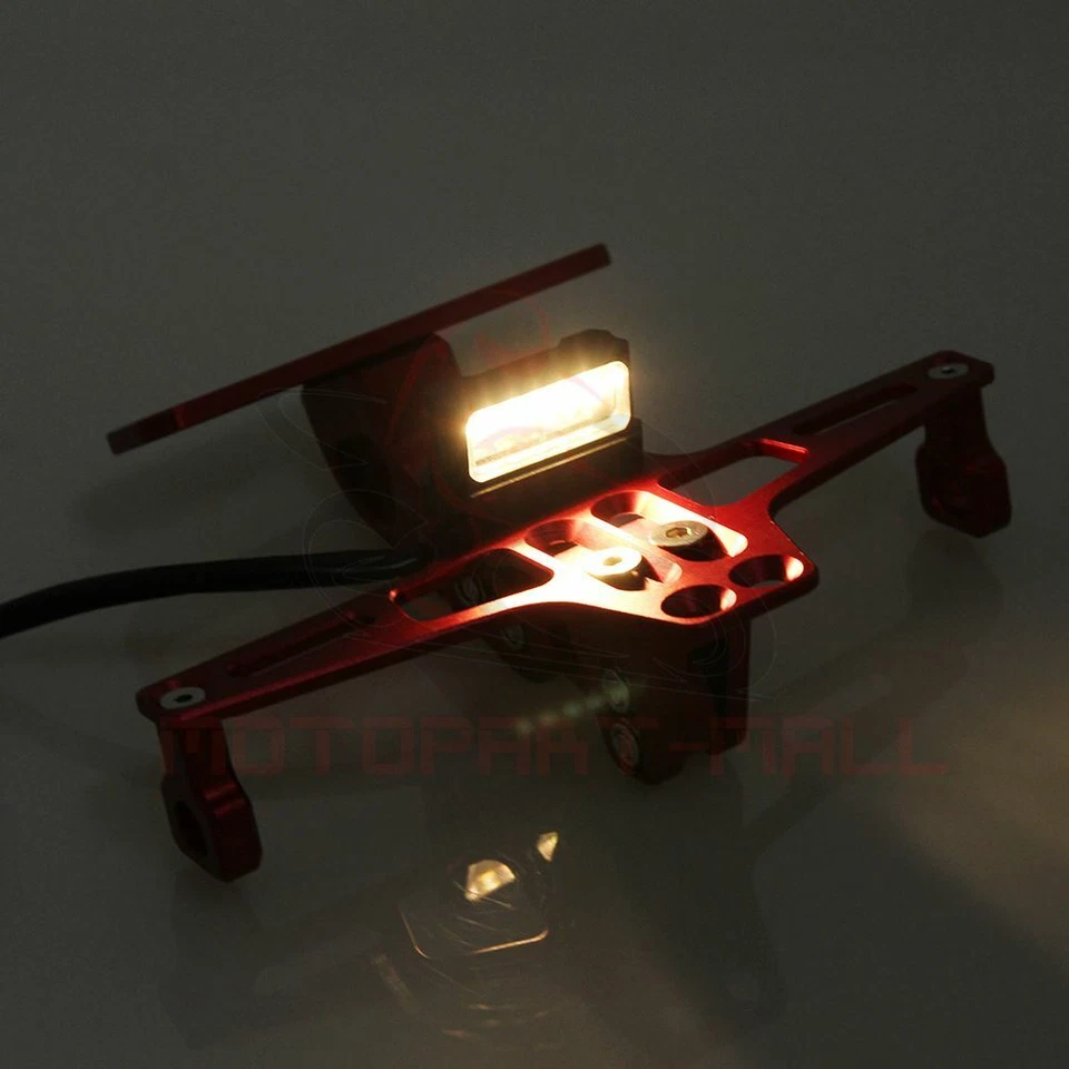 Ajustable CNC Motorcycle License Plate Holder LED Tail Light For Honda Suzuki - Image 3 of 4