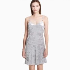 Calvin Klein Metallic Grey Crushed Velvet Skater Dress Size 2