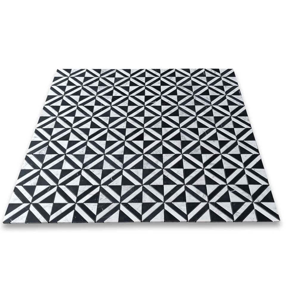 C85E1XH Carrara Blanco Mármol Rayas Cuadrado Laberinto Mosaico Azulejo Marquina Negro Foto 3 de 4
