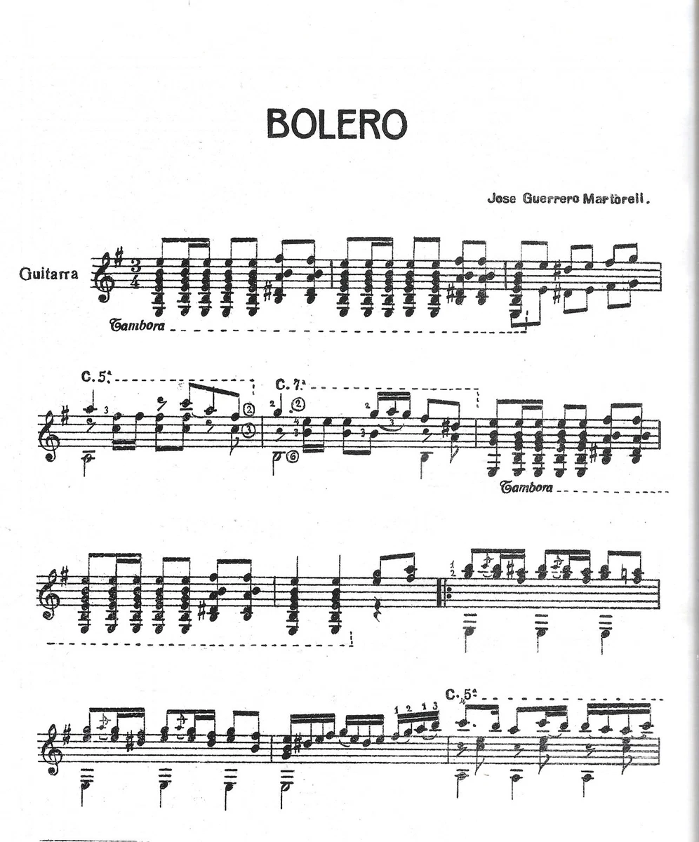 BOLERO BY JOSE GUERRERO MARTORELL 1924 CLASSICAL GUITAR SHEET