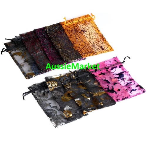 10 x halloween assorted organza gift bags skull spider web witch 15cm x 10cm new - Picture 4 of 7
