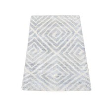 2' x 3' Gray Modern Design Silk with Textured Wool Hand Knotted Mat Rug R80353