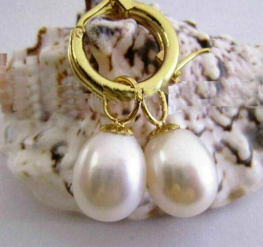 Huge AAA+10-12mm Japanese Akoya White Pearl Hoop Earring 14k Yellow Gold F - Image 4 of 4