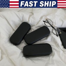 NEW Clam Shell Hard Eyeglasses PU Glasses Case Black w/Microfiber Cleaning Cloth