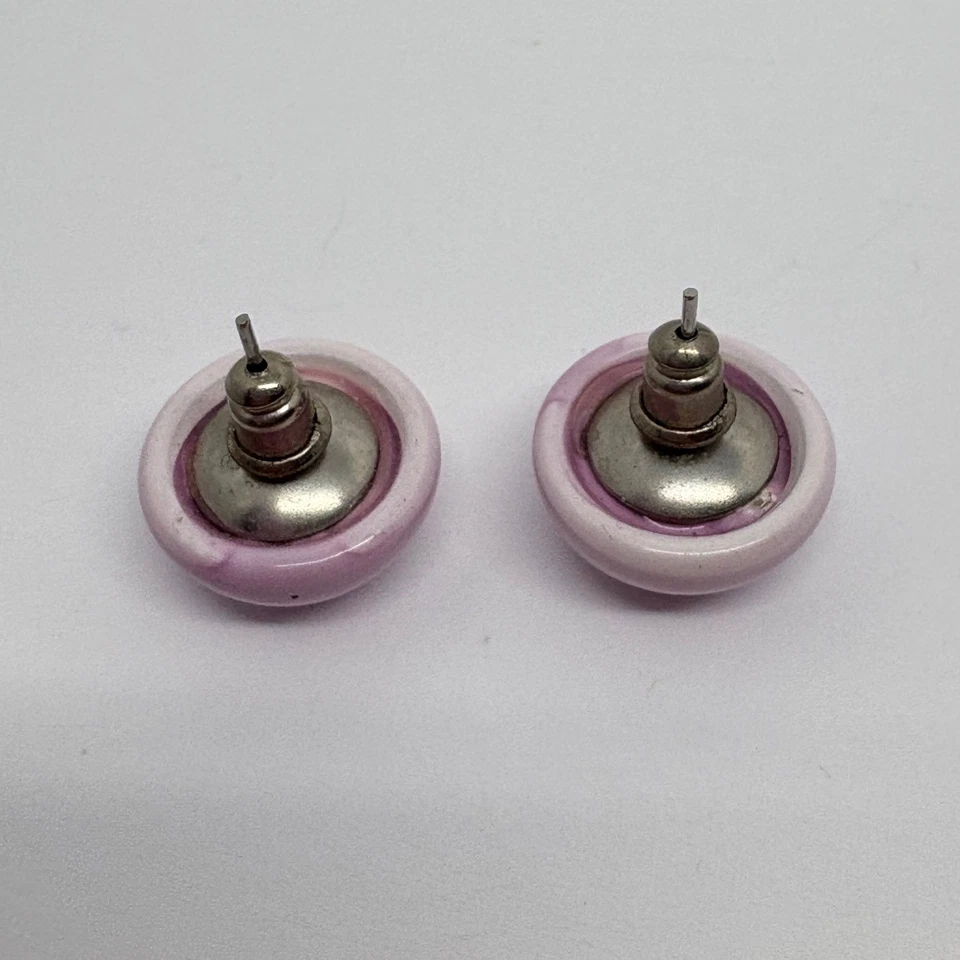 Aretes redondos retro años 70 rosa claro abovedado cabujón estilo botón para mujer Foto 4 de 4